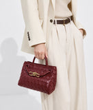 Small Lambskin Leather Knotted Intrecciato Shoulder Bag | Woven Handbag With Metal Buckle, Daily Fashion Designer Bag, Woven Shoulder Purse