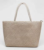 Handwoven Genuine Leather Tote Bag – Triple-Jump Bamboo Weave | Two Sizes, Leather Base, Zip Closure, 5 Colourways