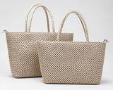Handwoven Genuine Leather Tote Bag – Triple-Jump Bamboo Weave | Two Sizes, Leather Base, Zip Closure, 5 Colourways