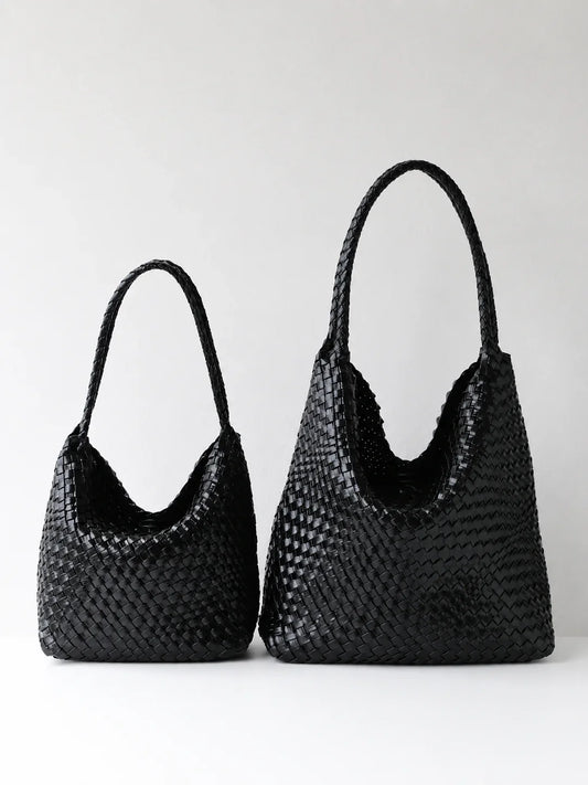 Women's Handwoven Vegan Leather Hobo Tote Bag | Intrecciato Shoulder Bag | Two Sizes | Lightweight Everyday Handbag for Women