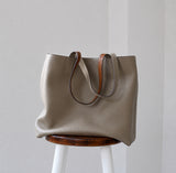 Reversible Full Grain Togo Leather Tote Bag | Two-Tone Everyday Carry Bag