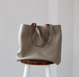 Reversible Full Grain Togo Leather Tote Bag | Two-Tone Everyday Carry Bag