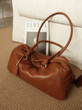 Full Grain Leather Bowling Bag – Handcrafted Structured Boston Shoulder Bag | Cowhide Top Handle Handbag