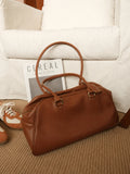 Full Grain Leather Bowling Bag – Handcrafted Structured Boston Shoulder Bag | Cowhide Top Handle Handbag