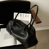 Full Grain Leather Bowling Bag – Handcrafted Structured Boston Shoulder Bag | Cowhide Top Handle Handbag