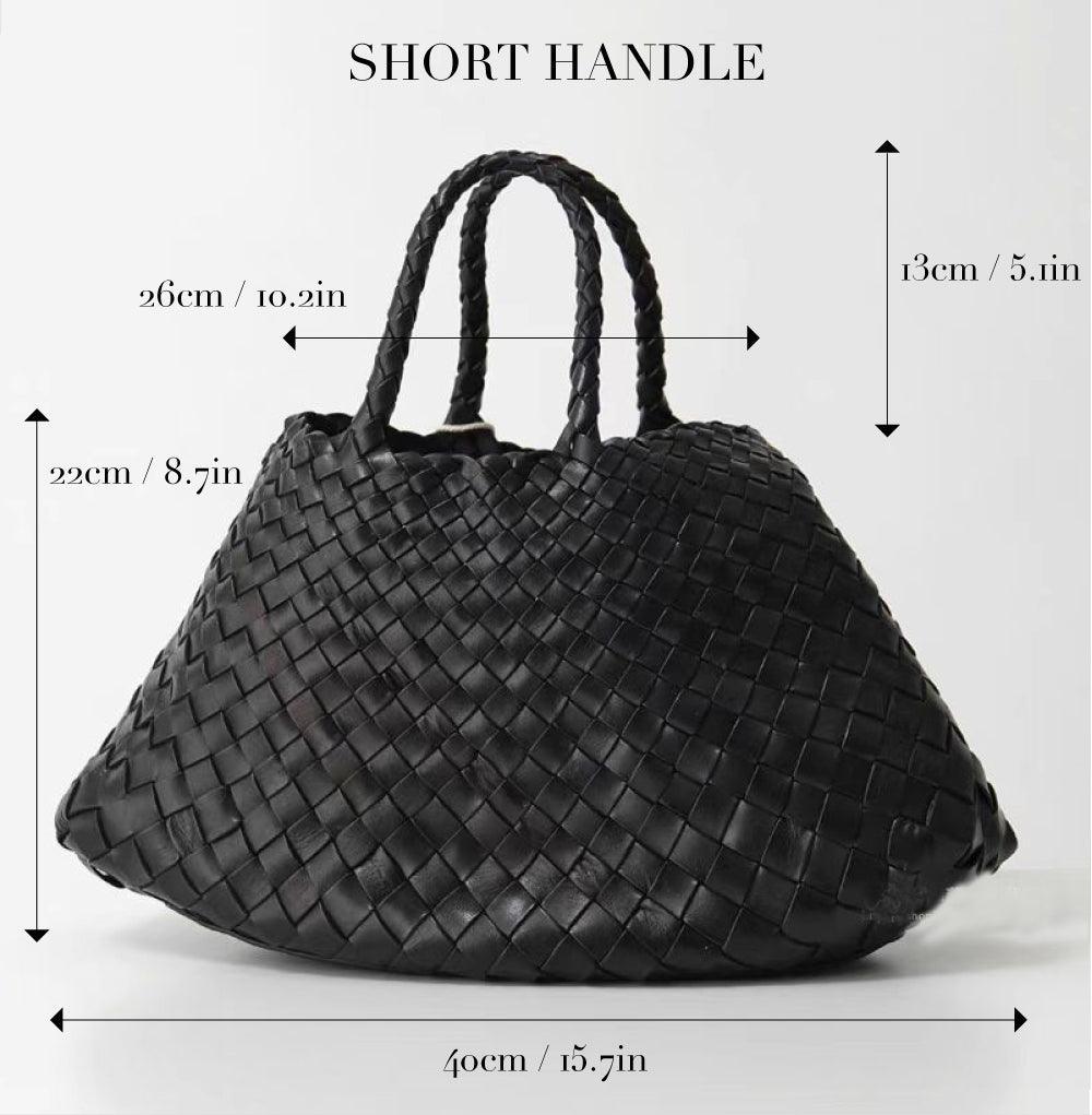 Italy Leather Woven Bag Hobo Trapezoidal Shoulder Bag (Long Handle) | New Style Summer Beach Bag Full Grain Leather Triple Jump Bamboo HandBag, Handcrafted Basket Bag - Alexel Crafts
