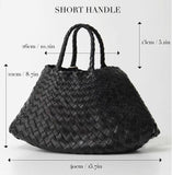 Italy Leather Woven Bag Hobo Trapezoidal Shoulder Bag (Long Handle) | New Style Summer Beach Bag Full Grain Leather Triple Jump Bamboo HandBag, Handcrafted Basket Bag - Alexel Crafts