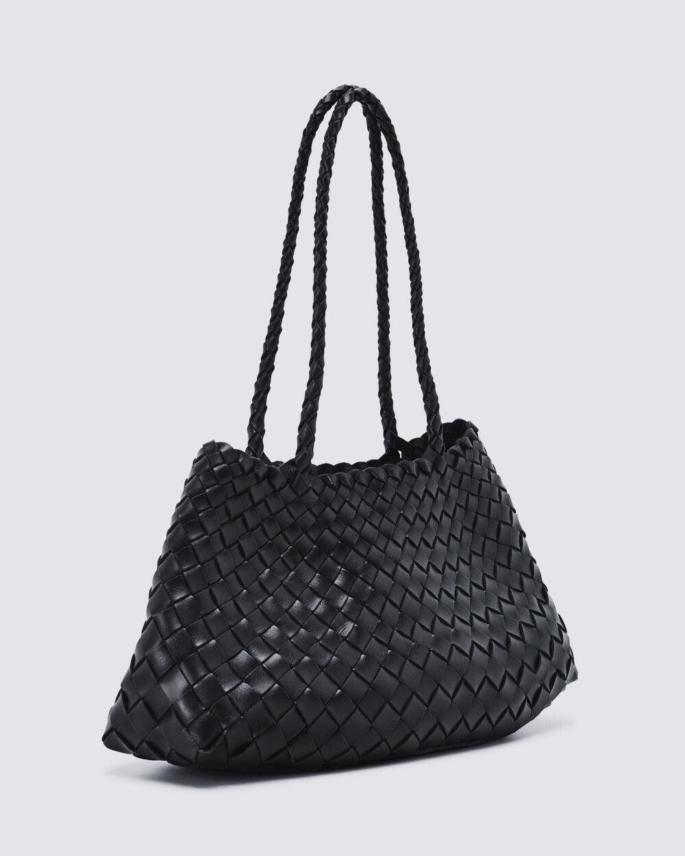 Italy Leather Woven Bag Hobo Trapezoidal Shoulder Bag (Long Handle) | New Style Summer Beach Bag Full Grain Leather Triple Jump Bamboo HandBag, Handcrafted Basket Bag - Alexel Crafts