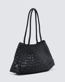 Italy Leather Woven Bag Hobo Trapezoidal Shoulder Bag (Long Handle) | New Style Summer Beach Bag Full Grain Leather Triple Jump Bamboo HandBag, Handcrafted Basket Bag - Alexel Crafts