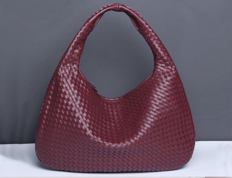 Lambskin Hobo Bag | Italian Leather Handbag | Large Handwoven Laptop Bag, Woven Dumpling Bag, Leather Tote Bag, Black, Blue Working Bag
