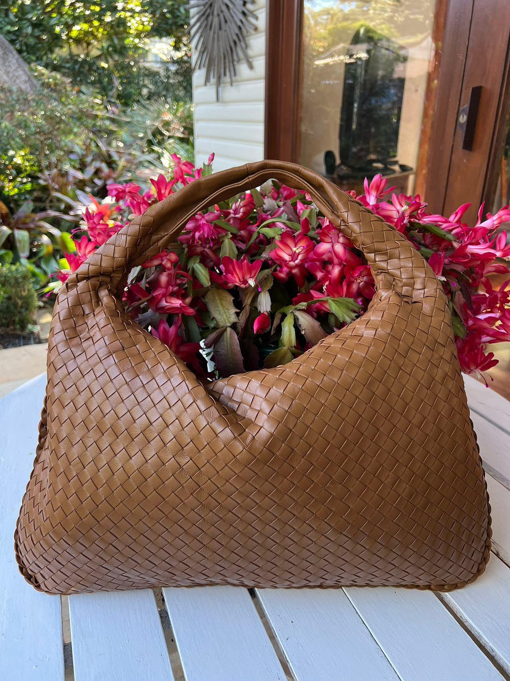 Lambskin Hobo Bag | Italian Leather Handbag | Large Handwoven Laptop Bag, Woven Dumpling Bag, Leather Tote Bag, Black, Blue Working Bag