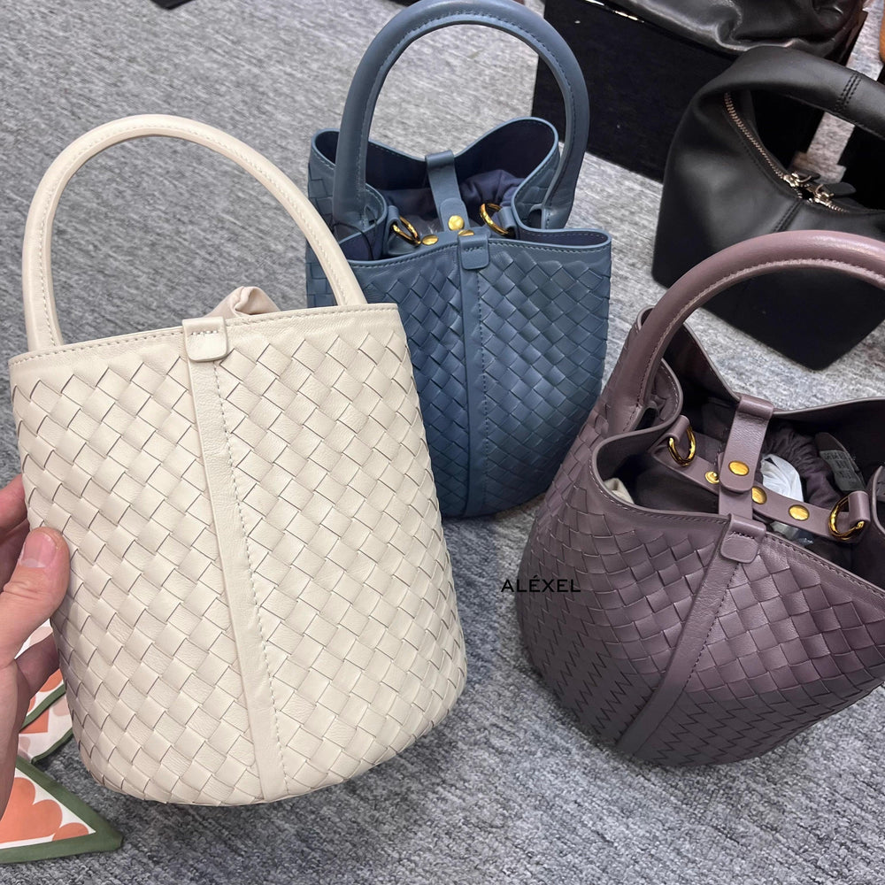 Lambskin Leather Bucket Bag Handwoven, Small Shoulder Bag, Woven Purse Women Classic bag Crossbody Designer Bag, Birthday Gift For Her - Alexel Crafts