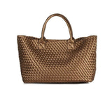 Large Handwoven Vegan Leather Tote/Weekend Bag in Onyx I Trendy Boutique Style ! Handmade Gift for Her - Alexel Crafts