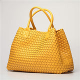 Large Handwoven Vegan Leather Tote/Weekend Bag in Onyx I Trendy Boutique Style ! Handmade Gift for Her - Alexel Crafts