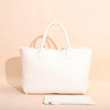 Large Handwoven Vegan Leather Tote/Weekend Bag in Onyx I Trendy Boutique Style ! Handmade Gift for Her - Alexel Crafts