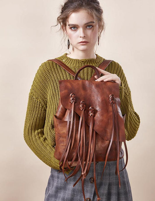 Large leather backpack, Handcrafted leather bag, Women Vintage School bag,Full Grain Leather Everyday Backpack, Special Gift for Her - Alexel Crafts
