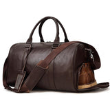 Men's or Women's Crossbody Bag Travelling, Premium Leather Travel Duffel Bag | Carry-All Duffel - Handcrafted Waterproof Gym Carry-On with Shoe Compartment Coffee