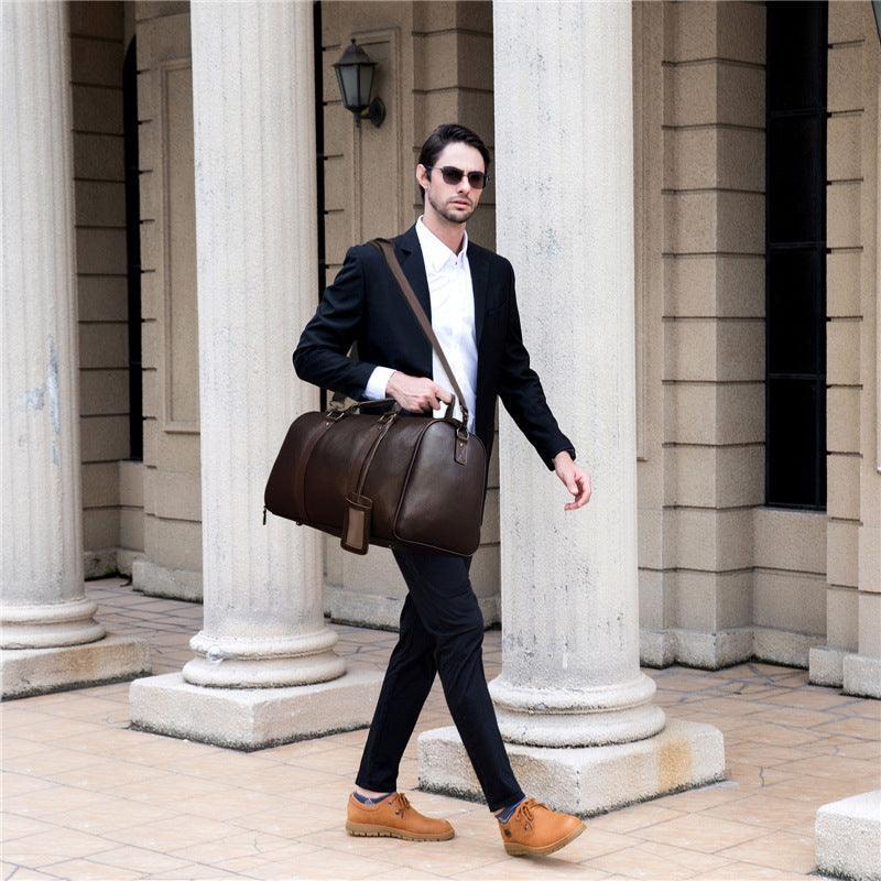 Men's or Women's Crossbody Bag Travelling, Premium Leather Travel Duffel Bag | Carry-All Duffel - Handcrafted Waterproof Gym Carry-On with Shoe Compartment Coffee