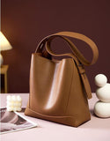Minimalist Genuine Leather Bucket Bag | Leather Shoulder Bag, Chic Crossbody Bag, Gift for Her - Alexel Crafts