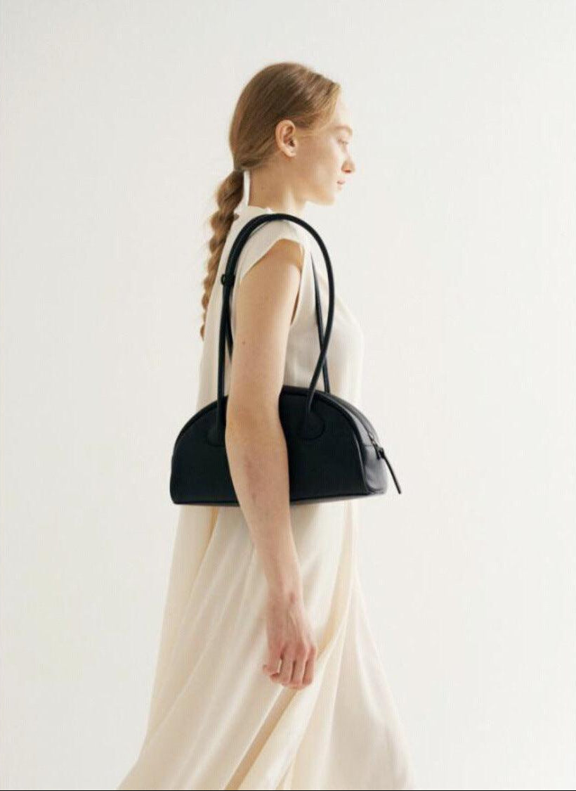 Minimalist Shell-shaped Leather Shoulder Bag, Women's Crescent Bag, Leather Party Bag - Alexel Crafts