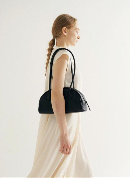 Minimalist Shell-shaped Leather Shoulder Bag, Women's Crescent Bag, Leather Party Bag - Alexel Crafts