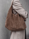 Premium Suede Leather Large Hobo Tote | Minimalist Slouchy Cowhide Leather Commuter Bag