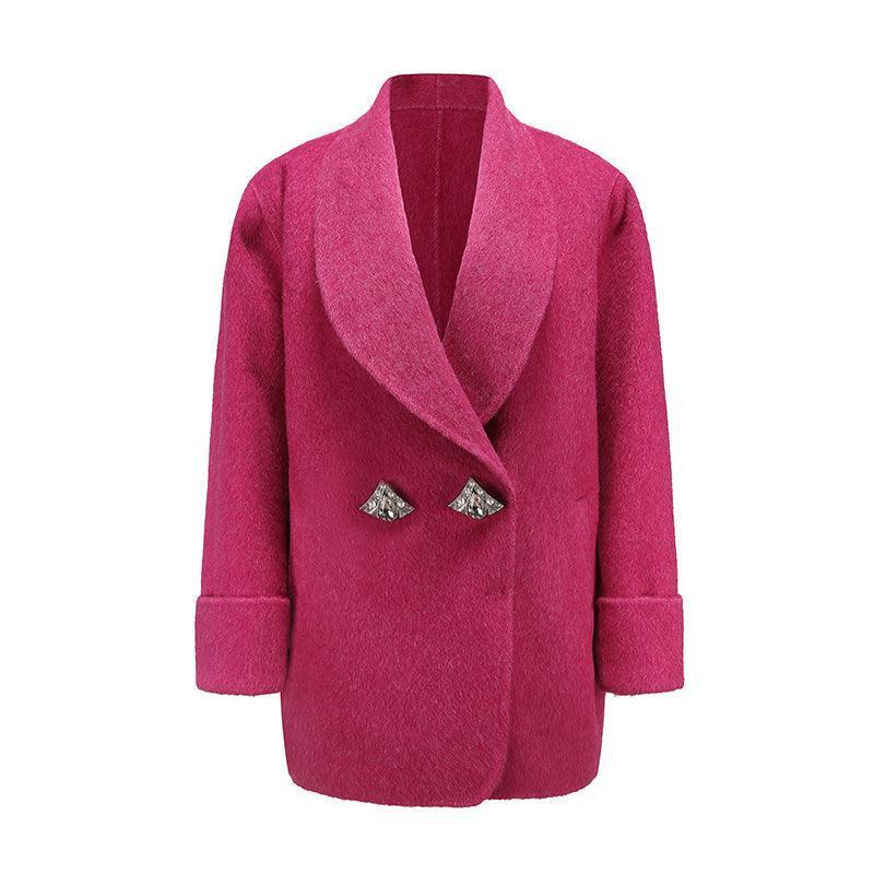 Oversize Double-Sided Wool Diamond Button Coat - Alexel Crafts