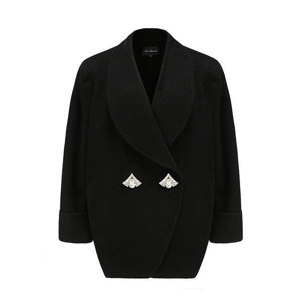 Oversize Double-Sided Wool Diamond Button Coat - Alexel Crafts
