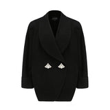 Oversize Double-Sided Wool Diamond Button Coat - Alexel Crafts