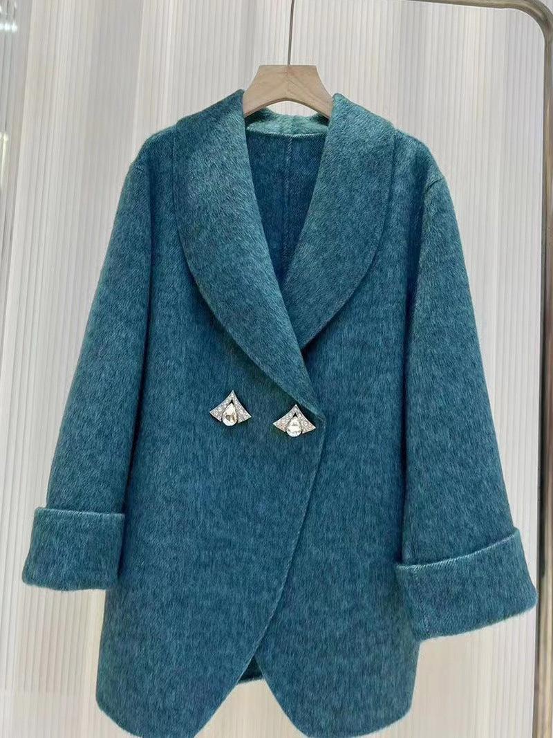 Oversize Double-Sided Wool Diamond Button Coat - Alexel Crafts