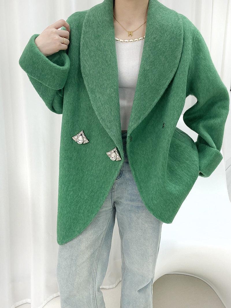 Oversize Double-Sided Wool Diamond Button Coat - Alexel Crafts