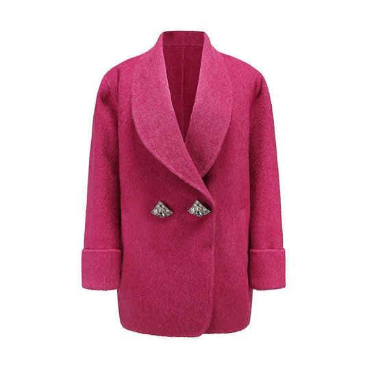 Oversize Double-Sided Wool Diamond Button Coat - Alexel Crafts