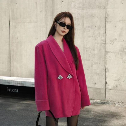 Oversize Double-Sided Wool Diamond Button Coat - Alexel Crafts