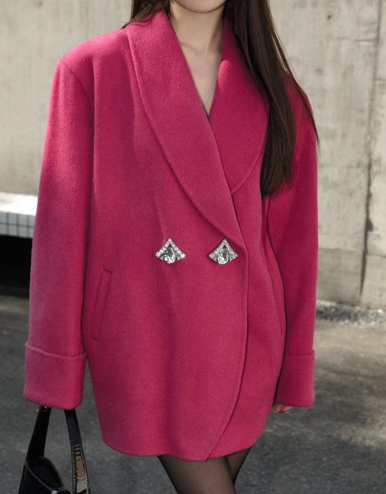 Oversize Double-Sided Wool Diamond Button Coat - Alexel Crafts