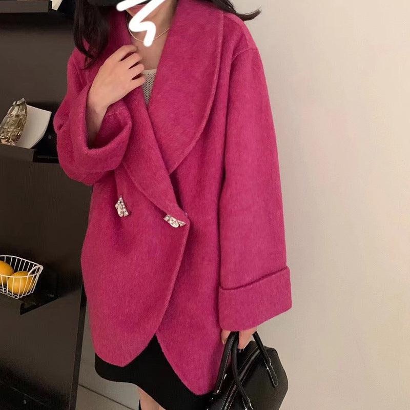 Oversize Double-Sided Wool Diamond Button Coat - Alexel Crafts