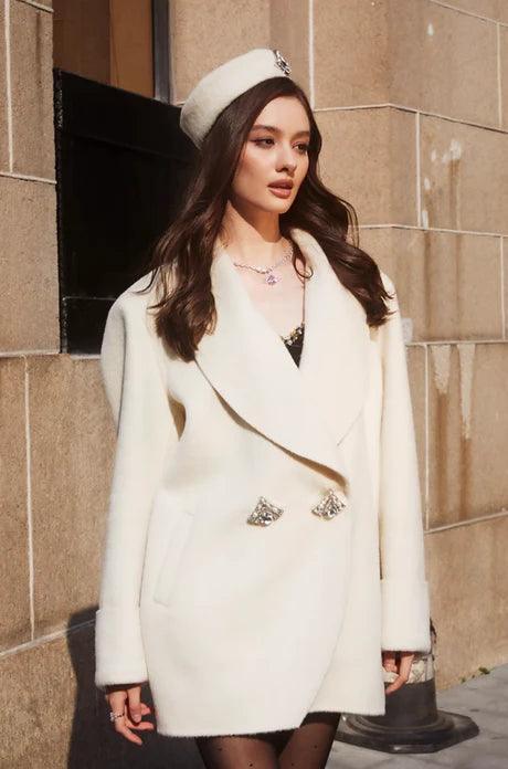Oversize Double-Sided Wool Diamond Button Coat - Alexel Crafts