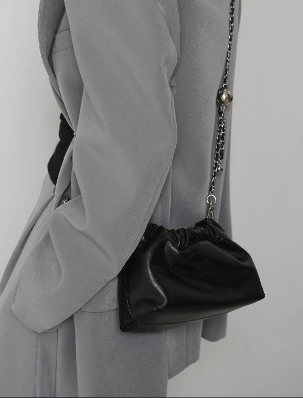 Pleated Cloud Chain Bag, Cowhide Small Silver Ball Minimalist Crossbody Bag - Alexel Crafts