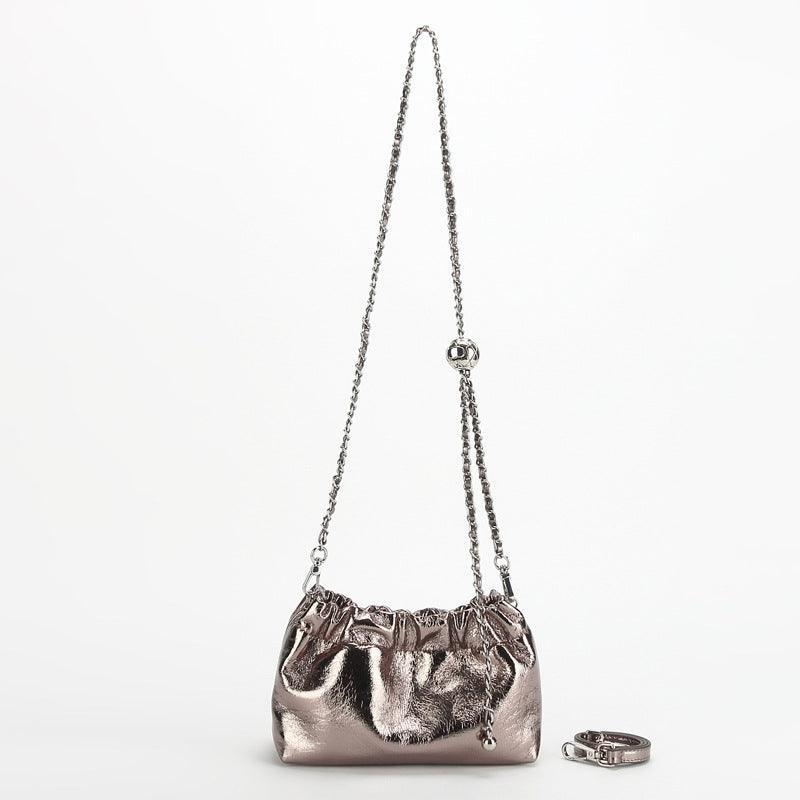 Pleated Cloud Chain Bag, Cowhide Small Silver Ball Minimalist Crossbody Bag - Alexel Crafts