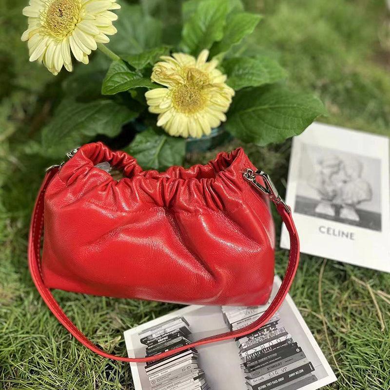 Pleated Cloud Chain Bag, Cowhide Small Silver Ball Minimalist Crossbody Bag - Alexel Crafts