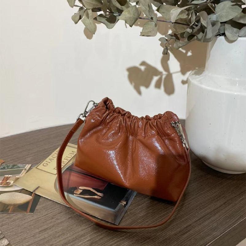 Pleated Cloud Chain Bag, Cowhide Small Silver Ball Minimalist Crossbody Bag - Alexel Crafts