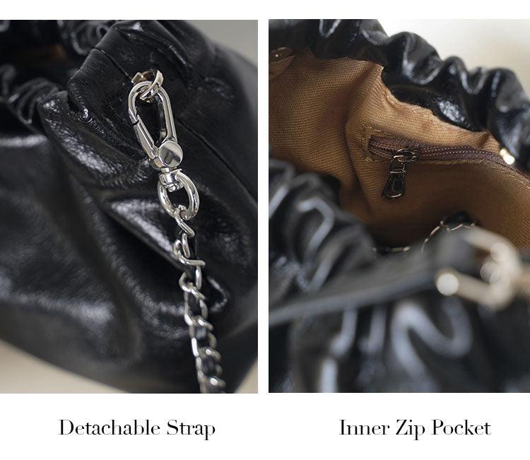 Pleated Cloud Chain Bag, Cowhide Small Silver Ball Minimalist Crossbody Bag - Alexel Crafts