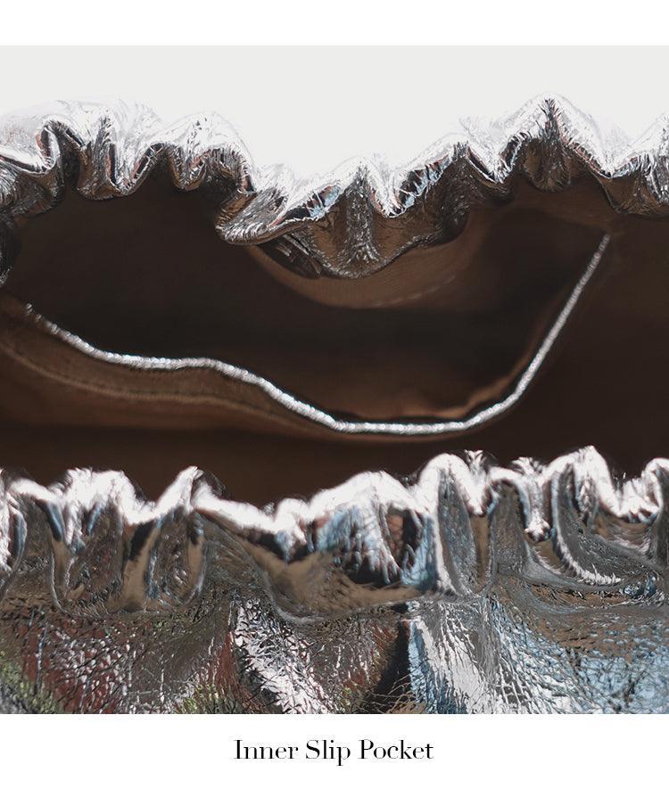 Pleated Cloud Chain Bag, Cowhide Small Silver Ball Minimalist Crossbody Bag - Alexel Crafts