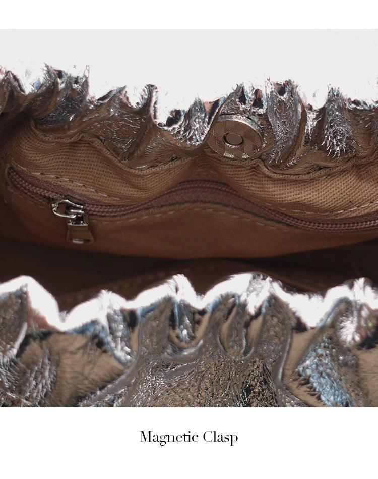 Pleated Cloud Chain Bag, Cowhide Small Silver Ball Minimalist Crossbody Bag - Alexel Crafts