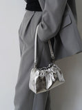 Pleated Cloud Chain Bag, Cowhide Small Silver Ball Minimalist Crossbody Bag - Alexel Crafts