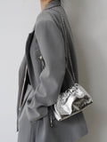 Pleated Cloud Chain Bag, Cowhide Small Silver Ball Minimalist Crossbody Bag - Alexel Crafts