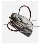 Women's Swift Leather Tote, Handmade Large Professional Commuter Bag with Adjustable Strap, Elegant Cowhide Leather Shell Bowling Shoulder Bag
