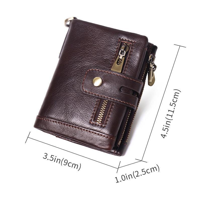RFID Anti-Theft Brush Wallet, Oil Wax Cowhide Multi-Functional Double-Zip Men's Leather Wallet - Alexel Crafts