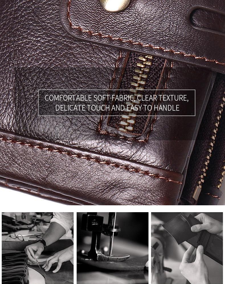 RFID Anti-Theft Brush Wallet, Oil Wax Cowhide Multi-Functional Double-Zip Men's Leather Wallet - Alexel Crafts