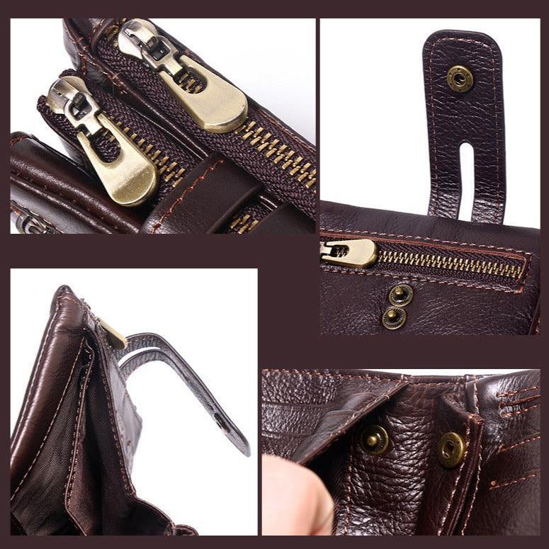 RFID Anti-Theft Brush Wallet, Oil Wax Cowhide Multi-Functional Double-Zip Men's Leather Wallet - Alexel Crafts