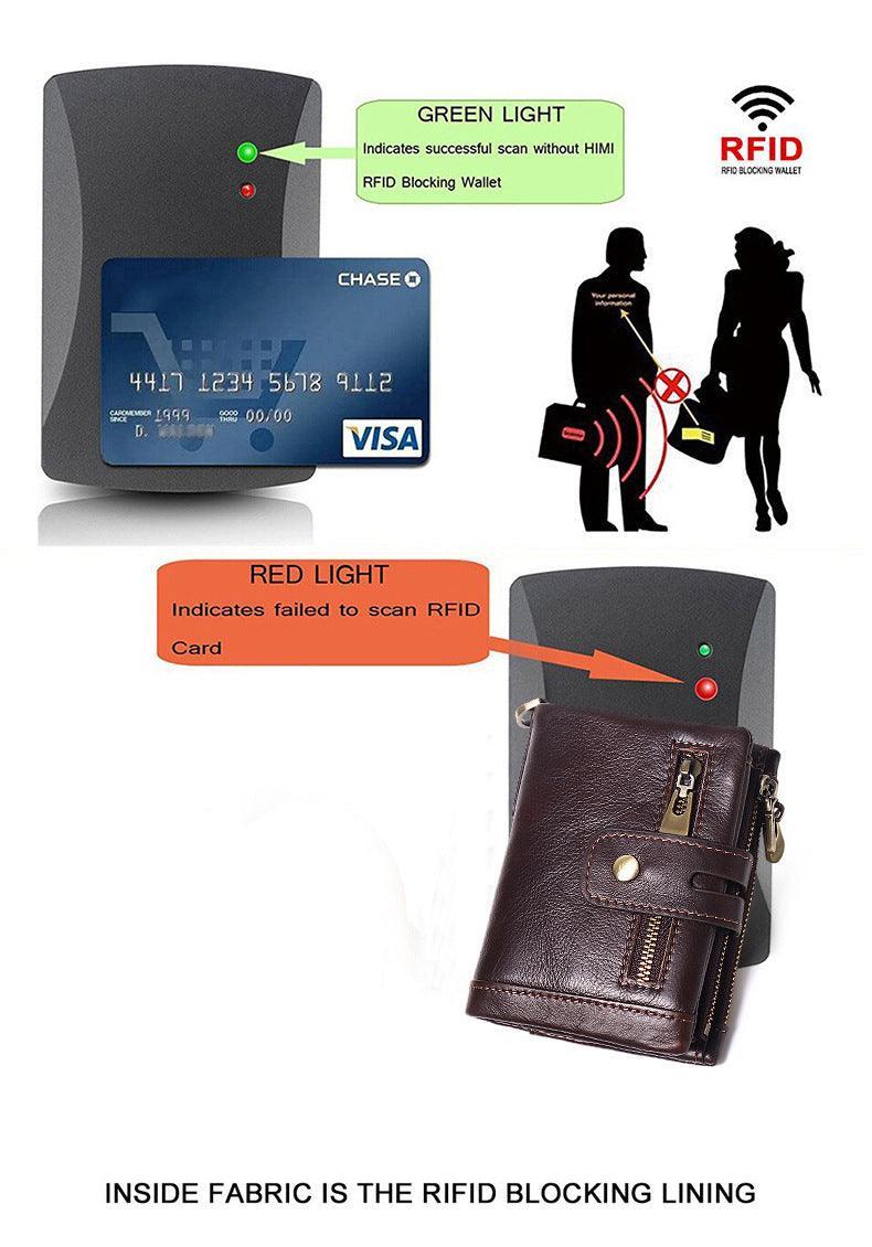 RFID Anti-Theft Brush Wallet, Oil Wax Cowhide Multi-Functional Double-Zip Men's Leather Wallet - Alexel Crafts